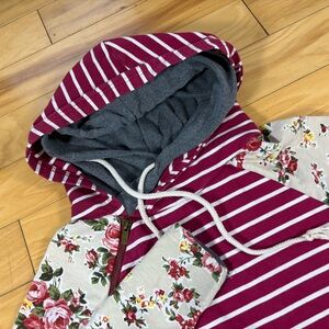 Ampersand Avenue Hoodie Womens Sz XS Striped Floral Pink Hooded Sweatshirt